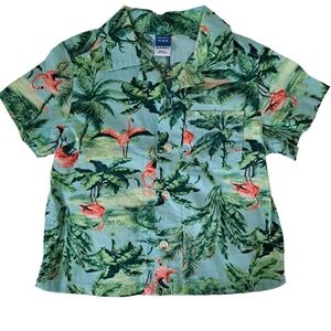 3/15$ Old Navy Kids Tropical Flamingo Shirt - Green and Pink